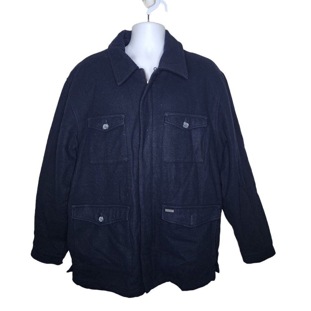Vintage Chaps Ralph Lauren Heavy Wool Field Jacket Mens Size L Blue Navy